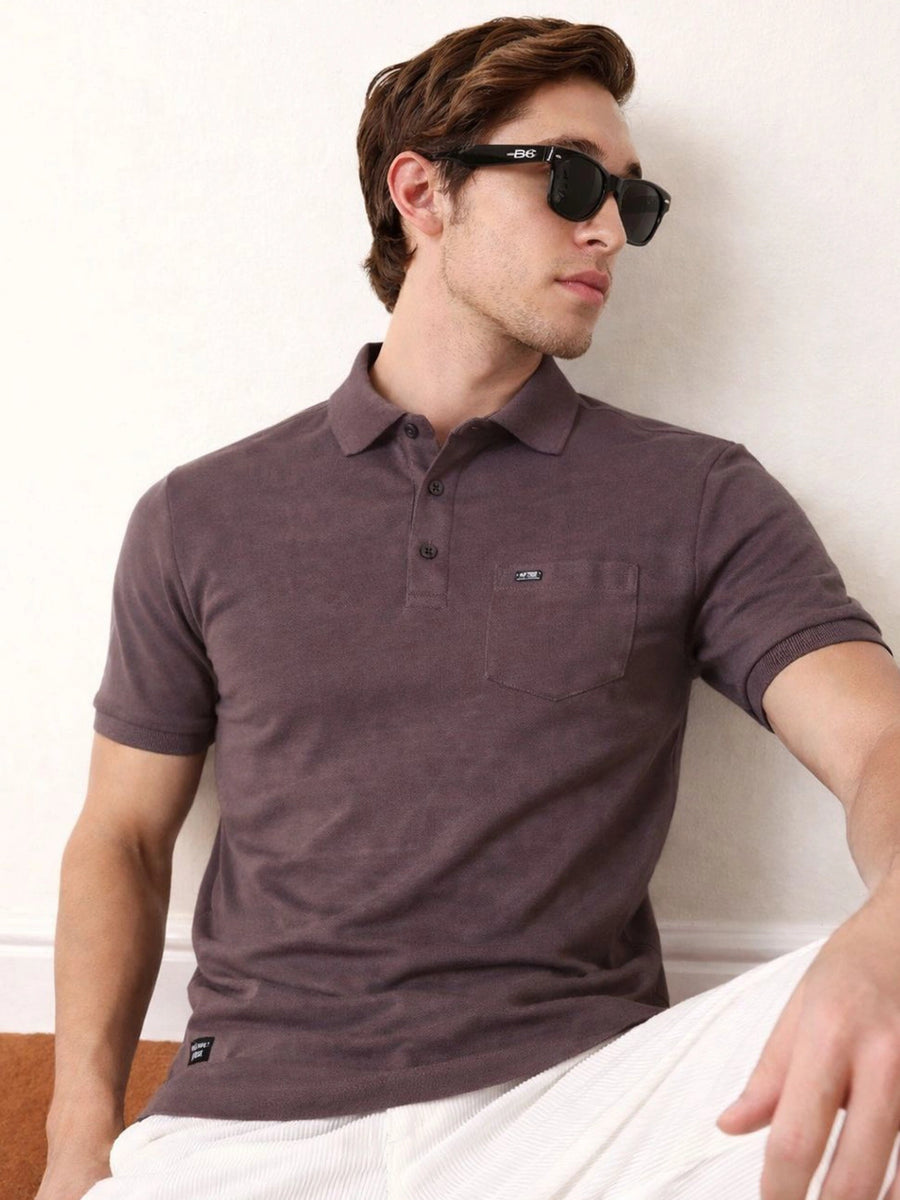 Dark Purple Textured Polo T-Shirt