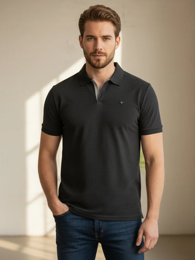 KF Anthra Melange Solid Polo Regular Fit T-Shirt