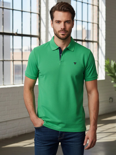 KF Neon Green Solid Polo Regular Fit T-Shirt