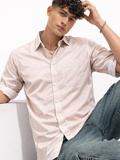 Cream Beige Printed Shirt