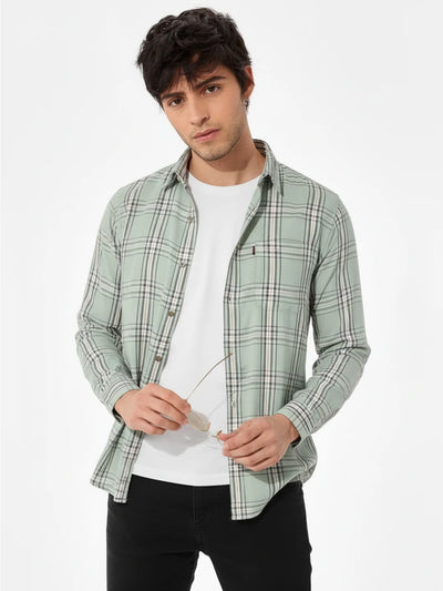 Pista Green Checked Slim Fit Shirt