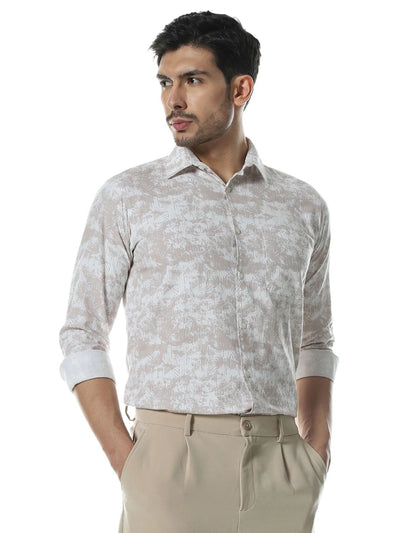 White Peach Printed Slim Fit Shirt