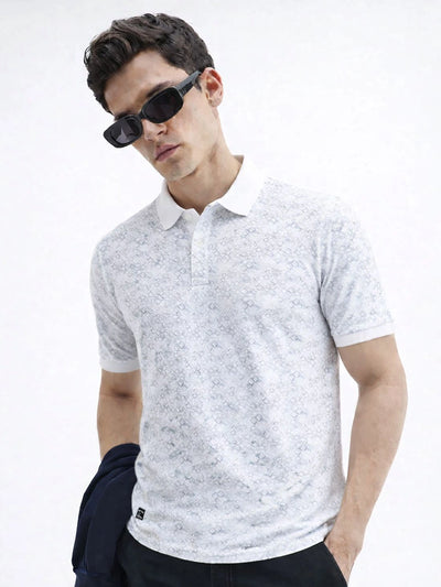 White Printed Premium Polo T-Shirt