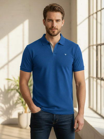 KF Indigo Melange Solid Polo Regular Fit T-Shirt