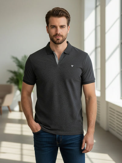 KF Anthra Melange Solid Polo Regular Fit T-Shirt
