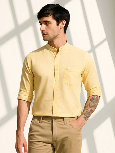 Yellow Band Collar Printed Shirt