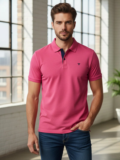 KF Pink Melange Solid Polo Regular Fit T-Shirt