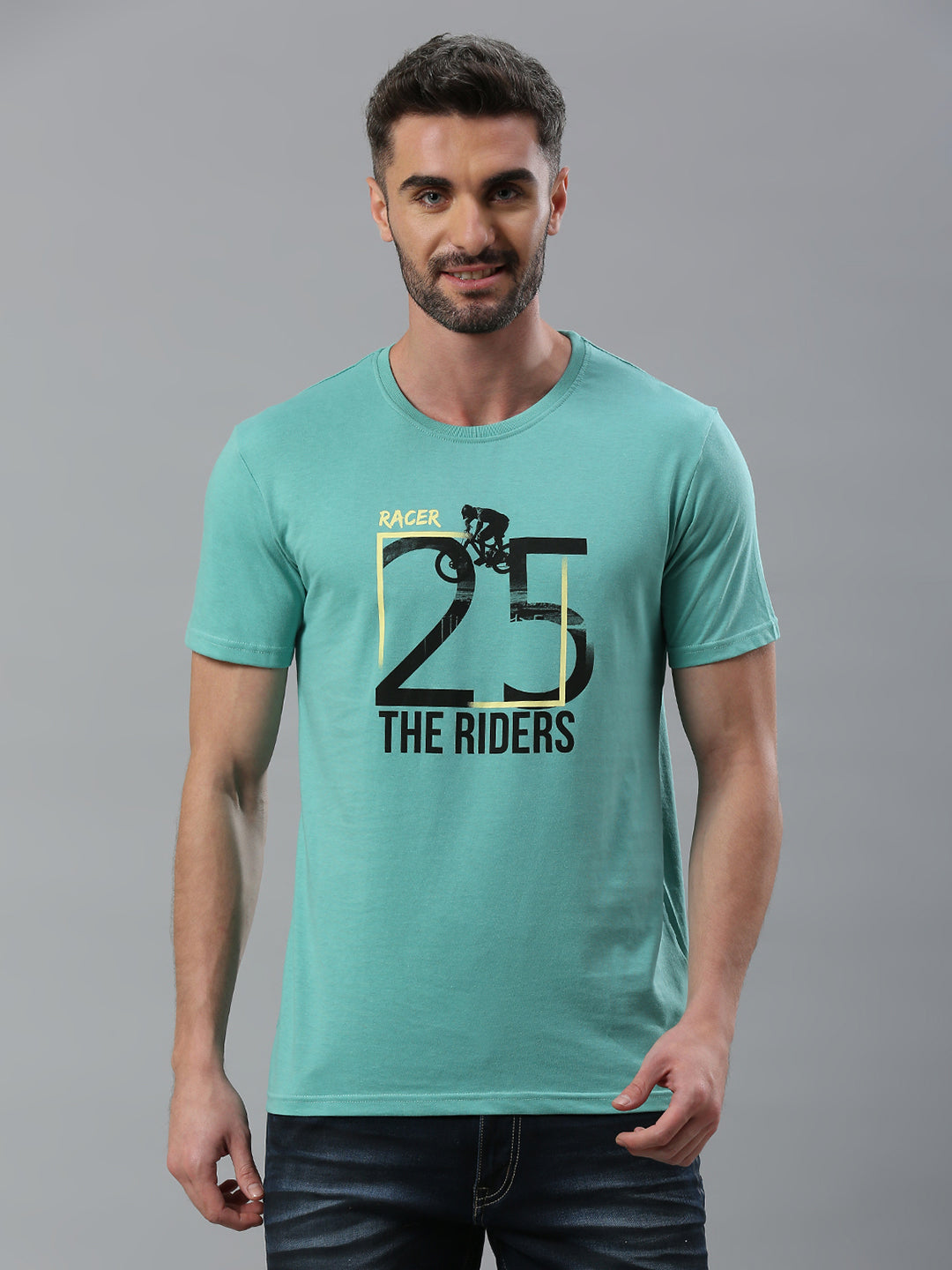 Aqua Printed Regular Fit Half Sleeve T-Shirt