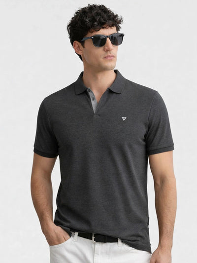 KF Anthra Melange Solid Polo T-Shirt