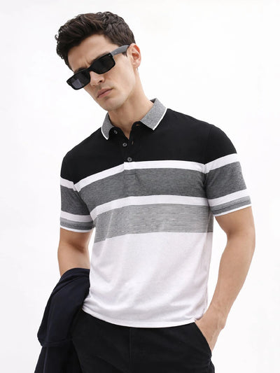 Black White Striped Polo T-Shirt