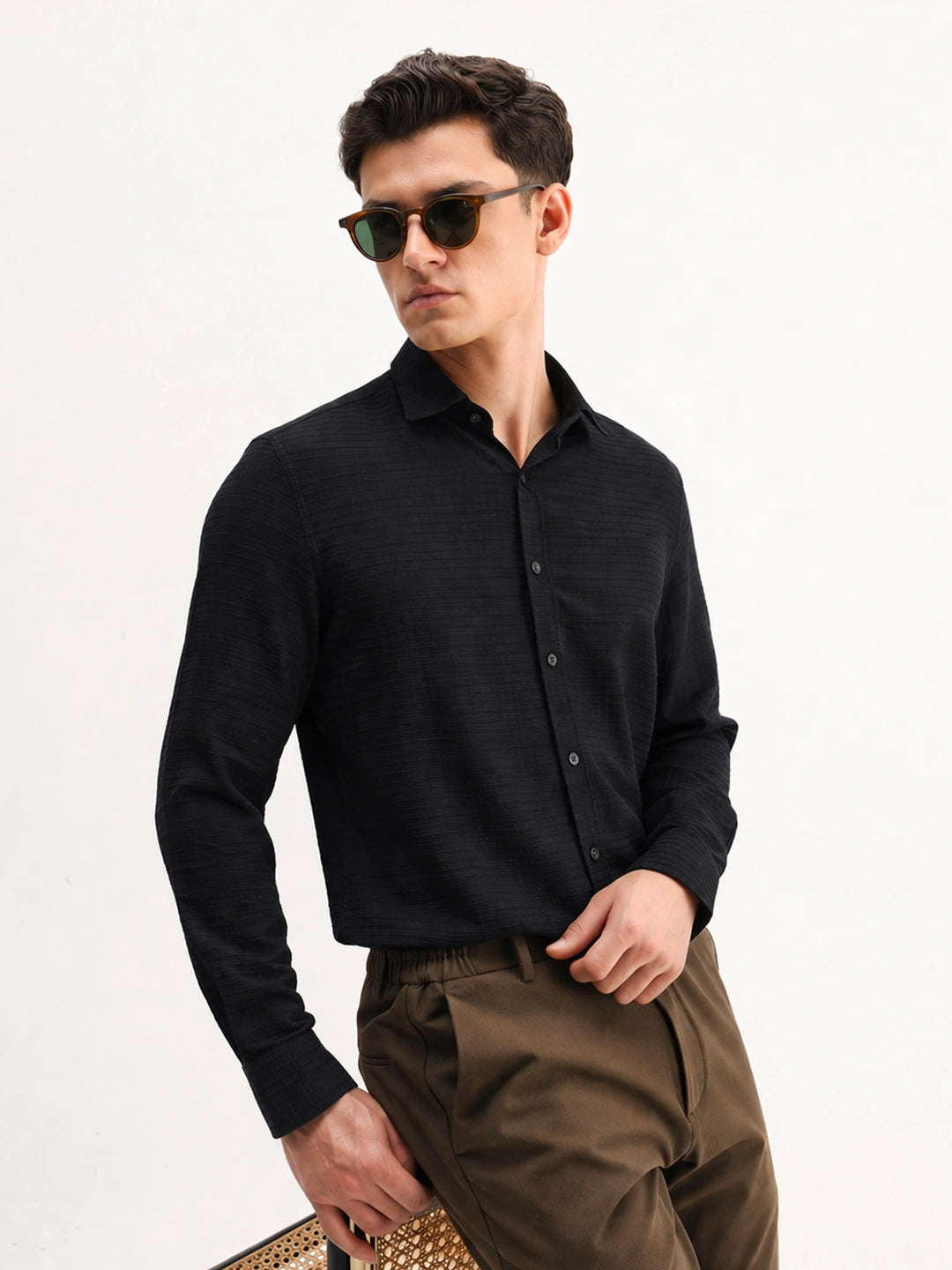Black Self Stripes Shirt