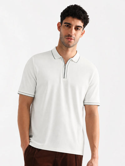 White Zipper Polo T-Shirt