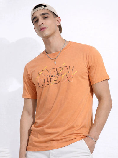Orange Printed Crew T-Shirt