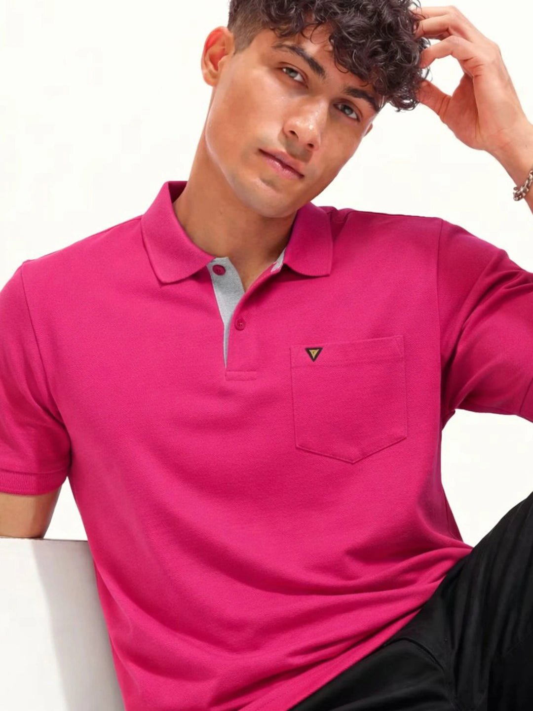 KF Rani Pink Solid Polo T-Shirt