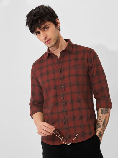 Rust Checked Slim Fit Shirt