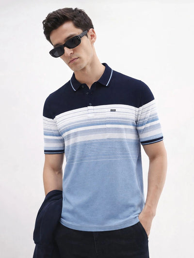 Navy White Striped Polo T-Shirt