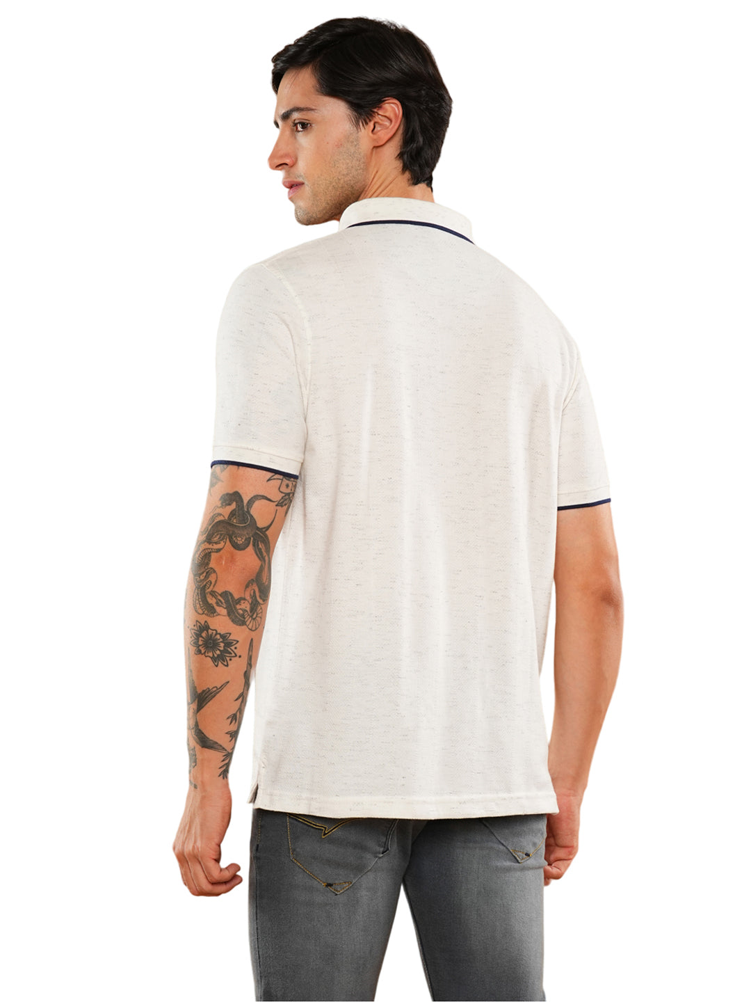 Ecru Melange Solid Polo Regular H/S T-Shirt