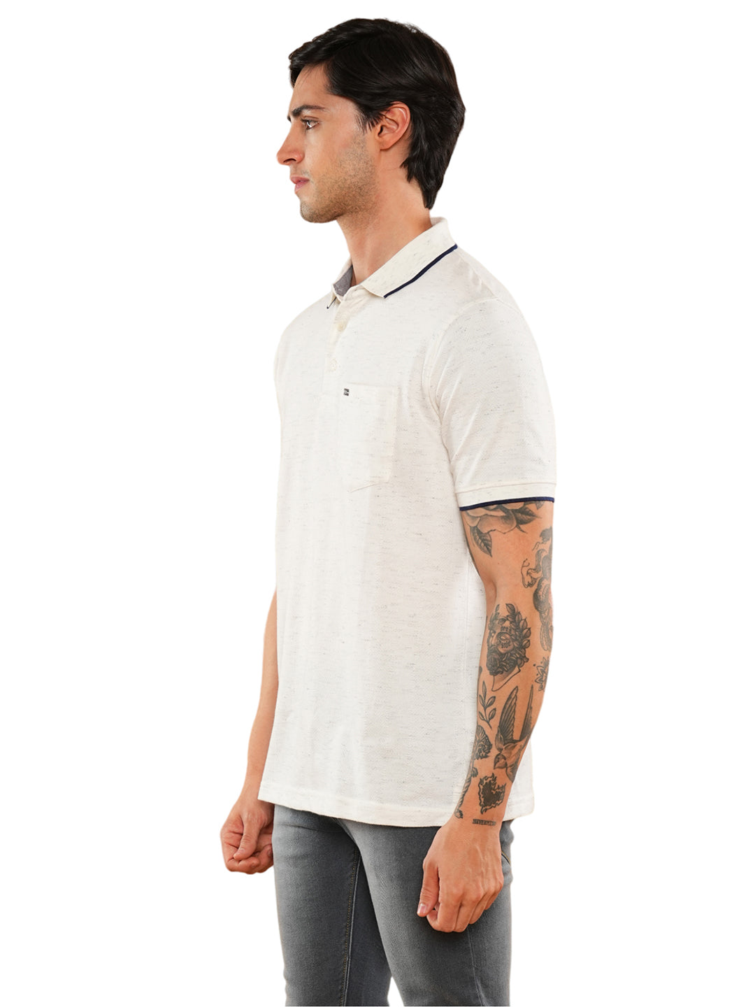 Ecru Melange Solid Polo Regular H/S T-Shirt