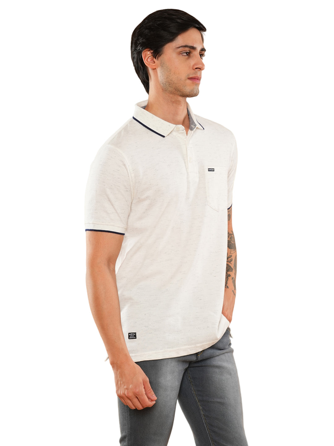 Ecru Melange Solid Polo Regular H/S T-Shirt