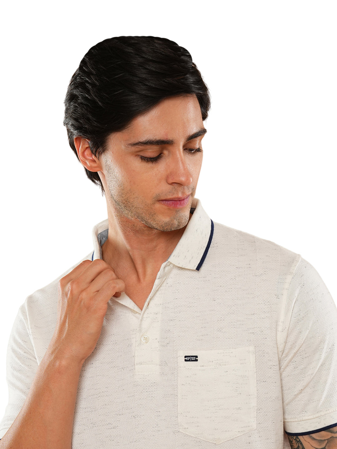 Ecru Melange Solid Polo Regular H/S T-Shirt