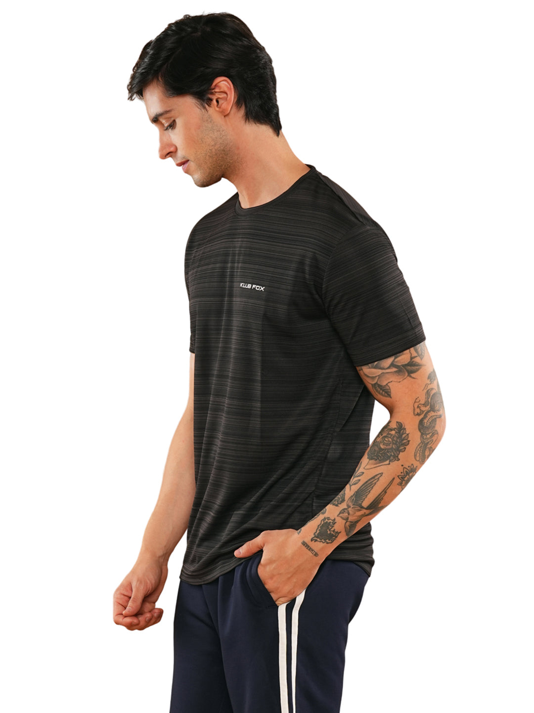 Black Solid Round Regular H/S T-Shirt