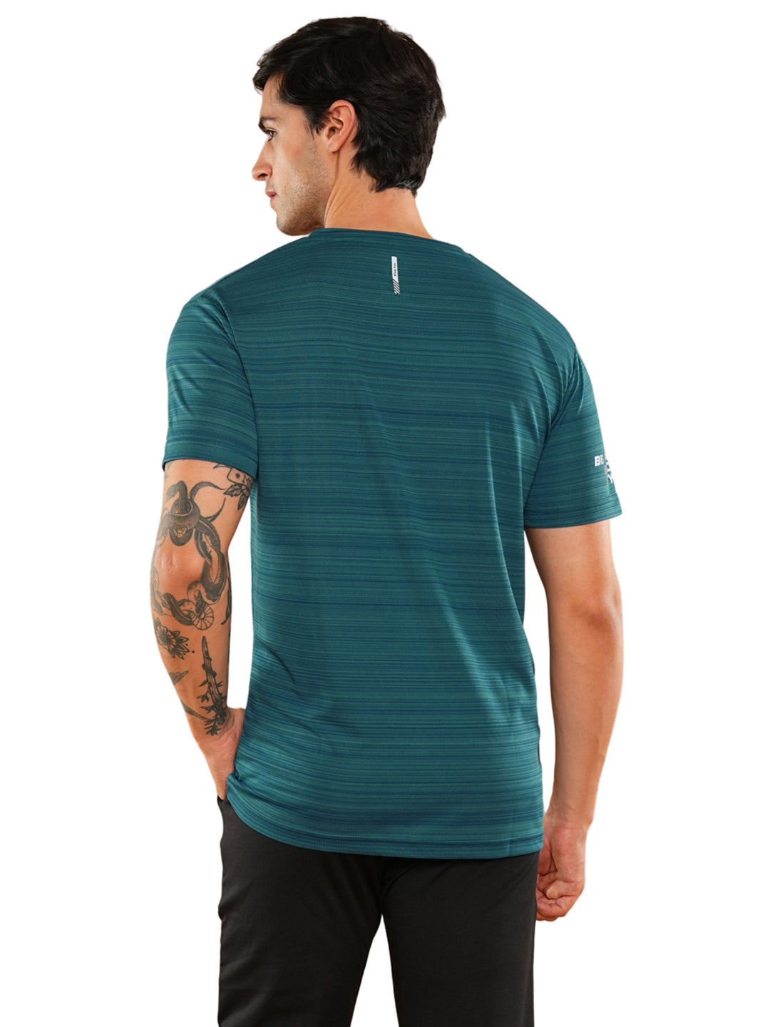 Teal Blue Solid Round Regular H/S T-Shirt