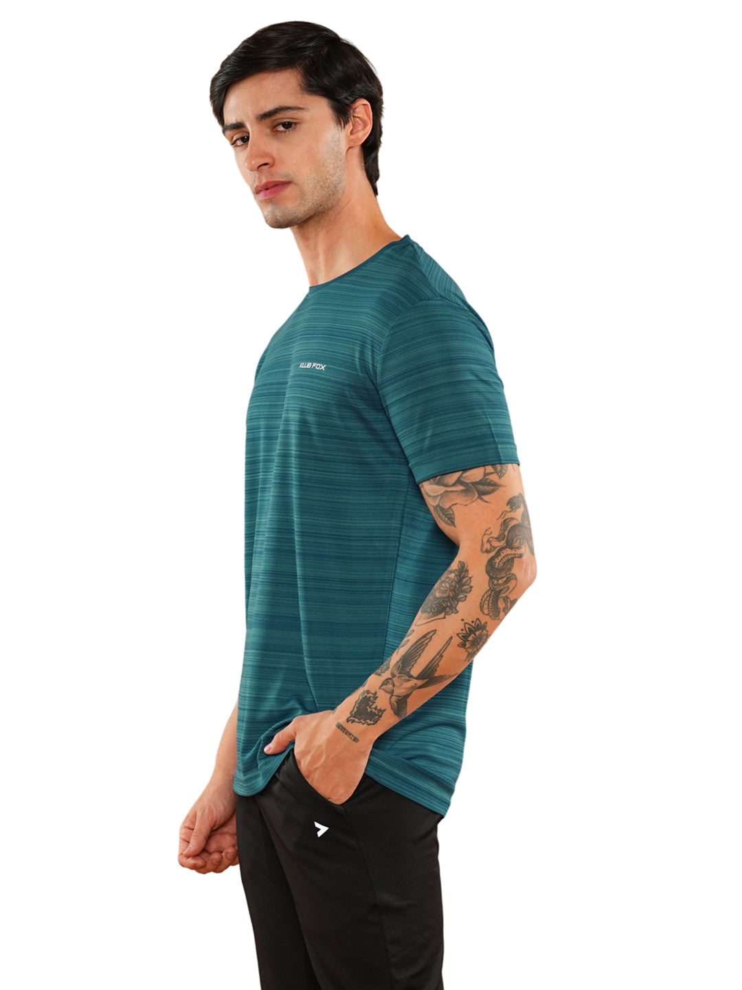 Teal Blue Solid Round Regular H/S T-Shirt