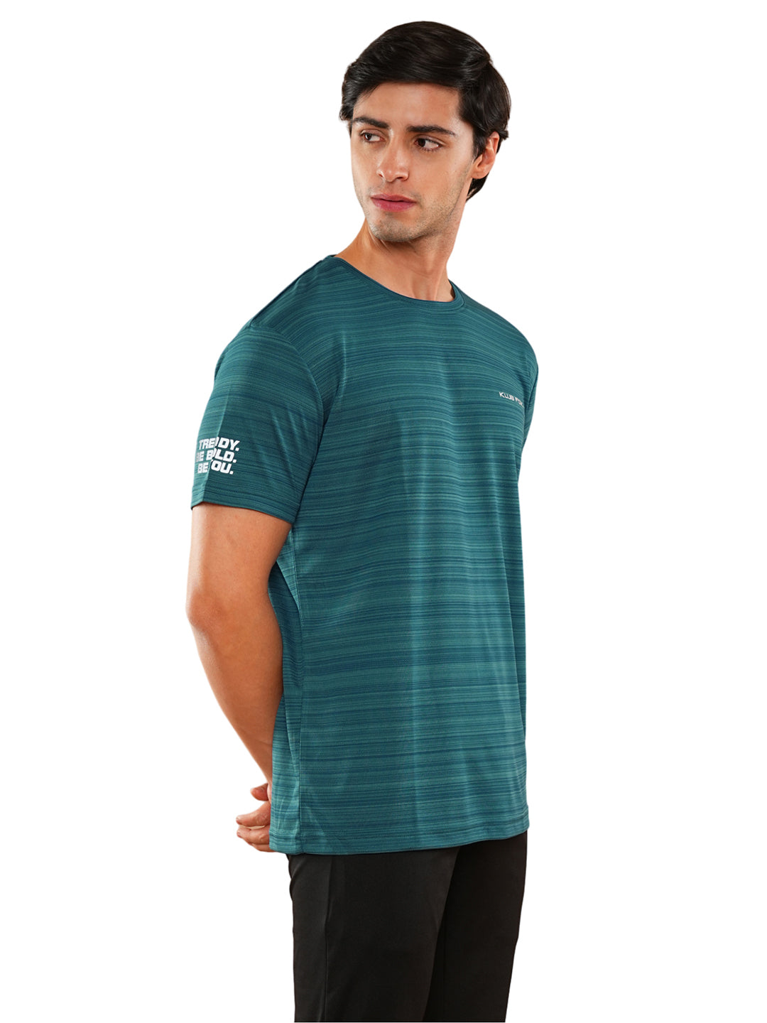 Teal Blue Solid Round Regular H/S T-Shirt