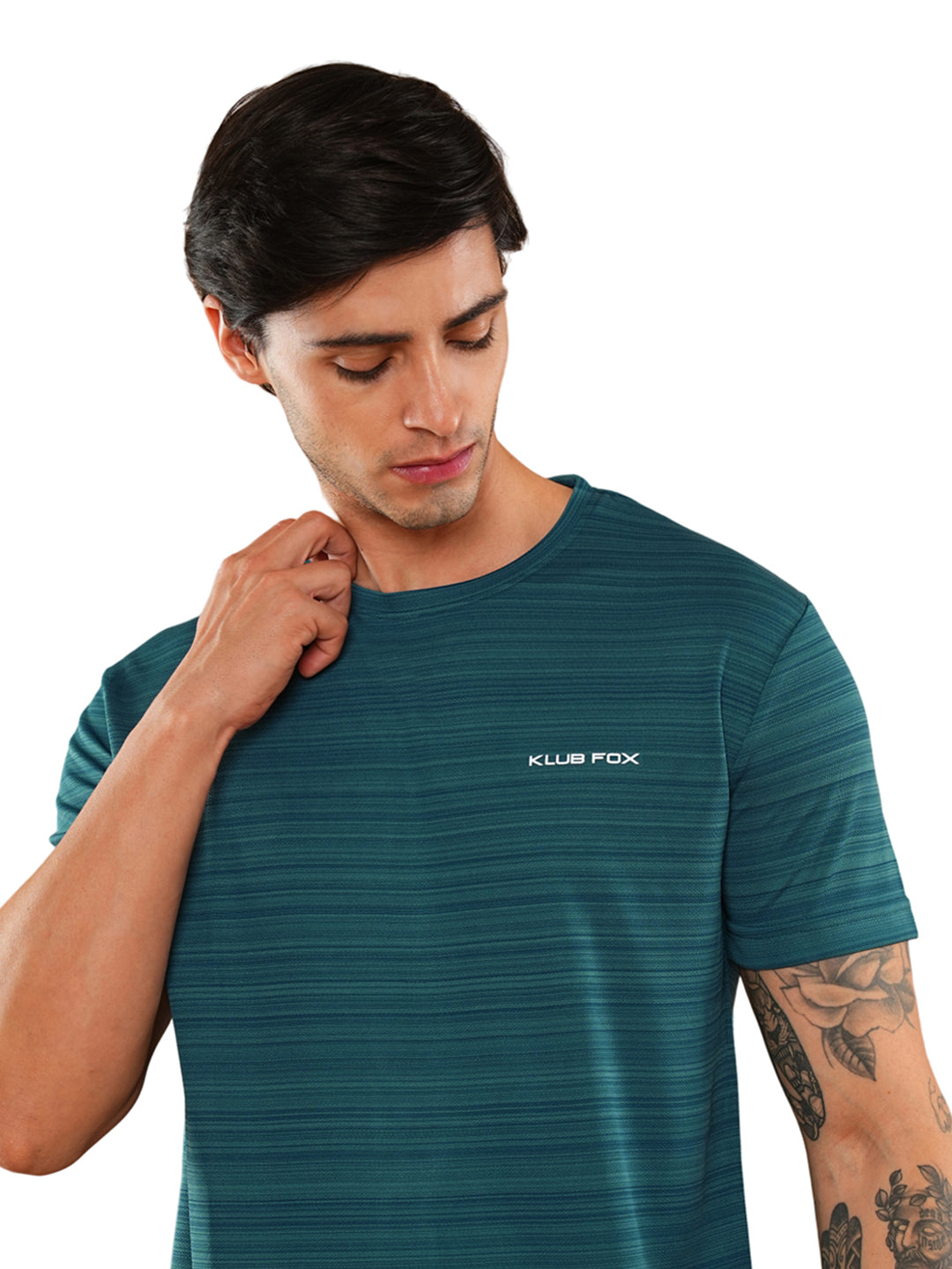 Teal Blue Solid Round Regular H/S T-Shirt