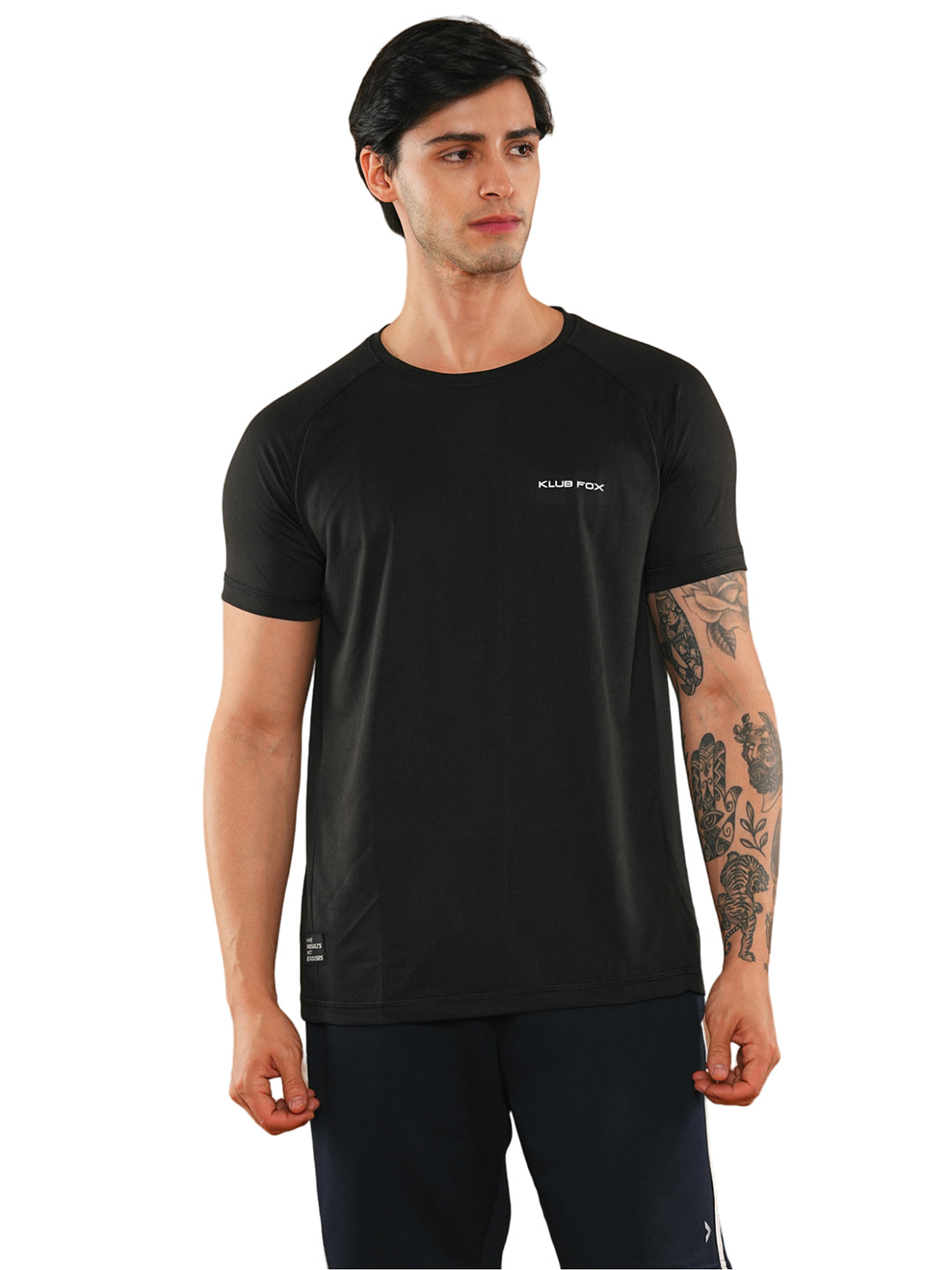 Black Solid Round Regular H/S T-Shirt