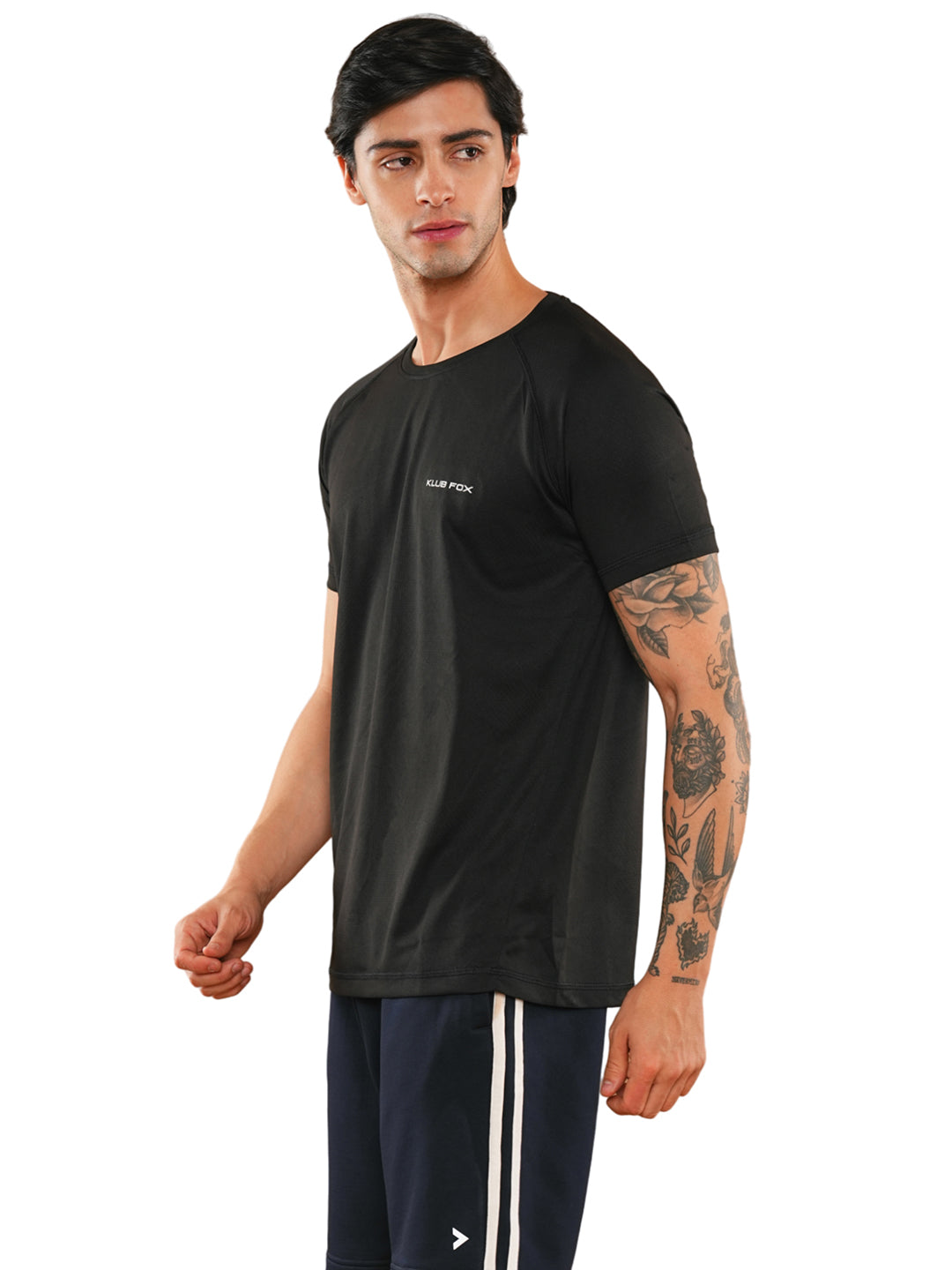 Black Solid Round Regular H/S T-Shirt