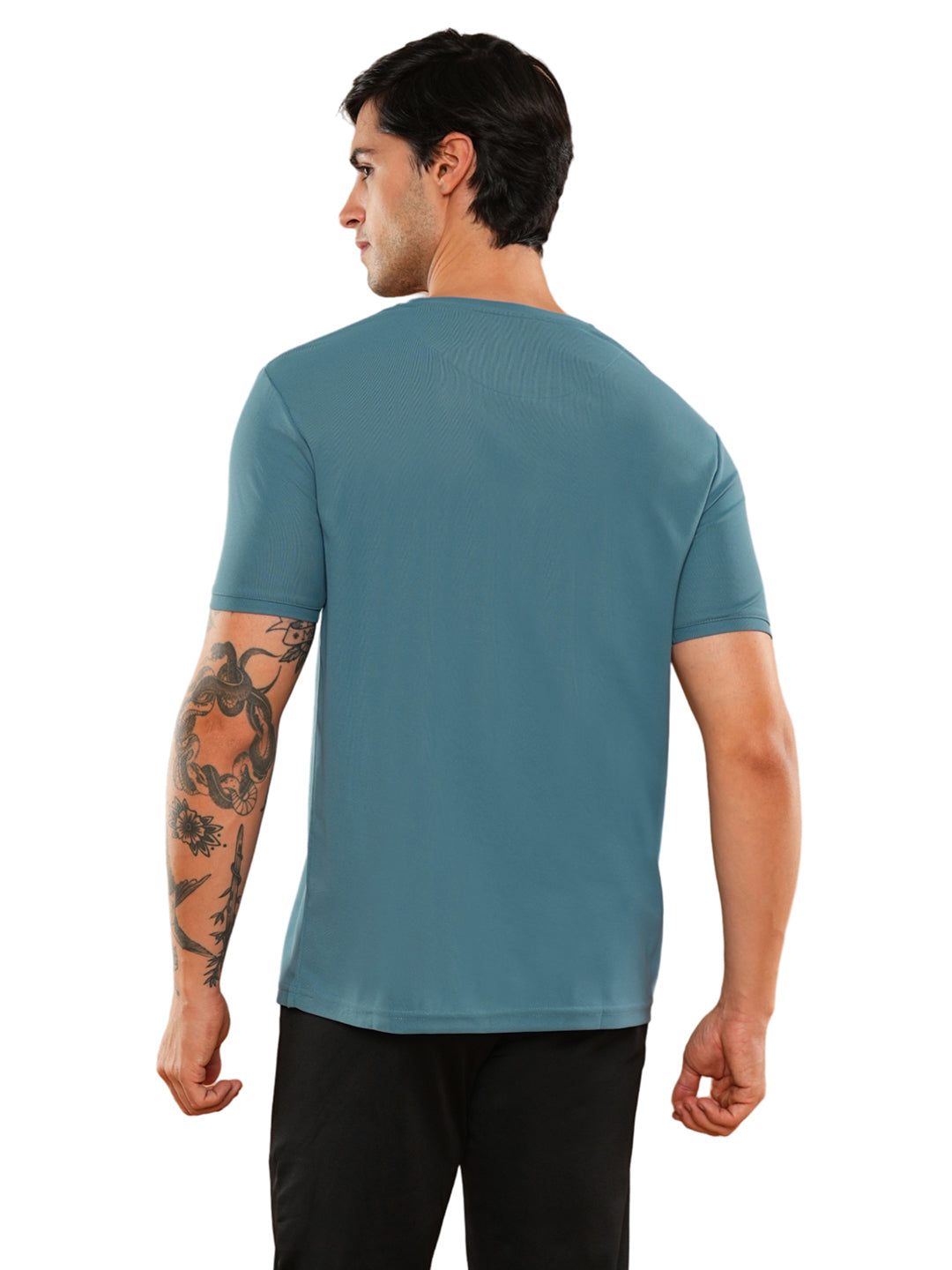 Teal Solid Round Regular H/S T-Shirt