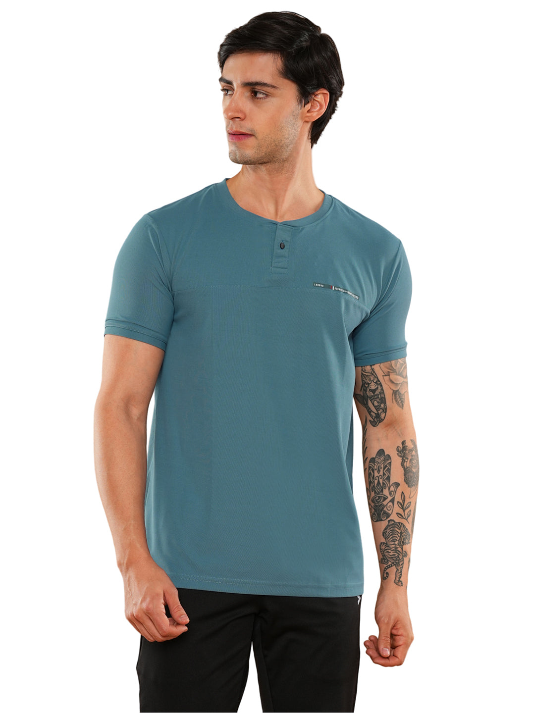 Teal Solid Round Regular H/S T-Shirt