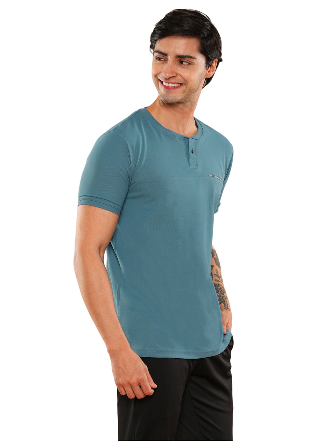 Teal Solid Round Regular H/S T-Shirt