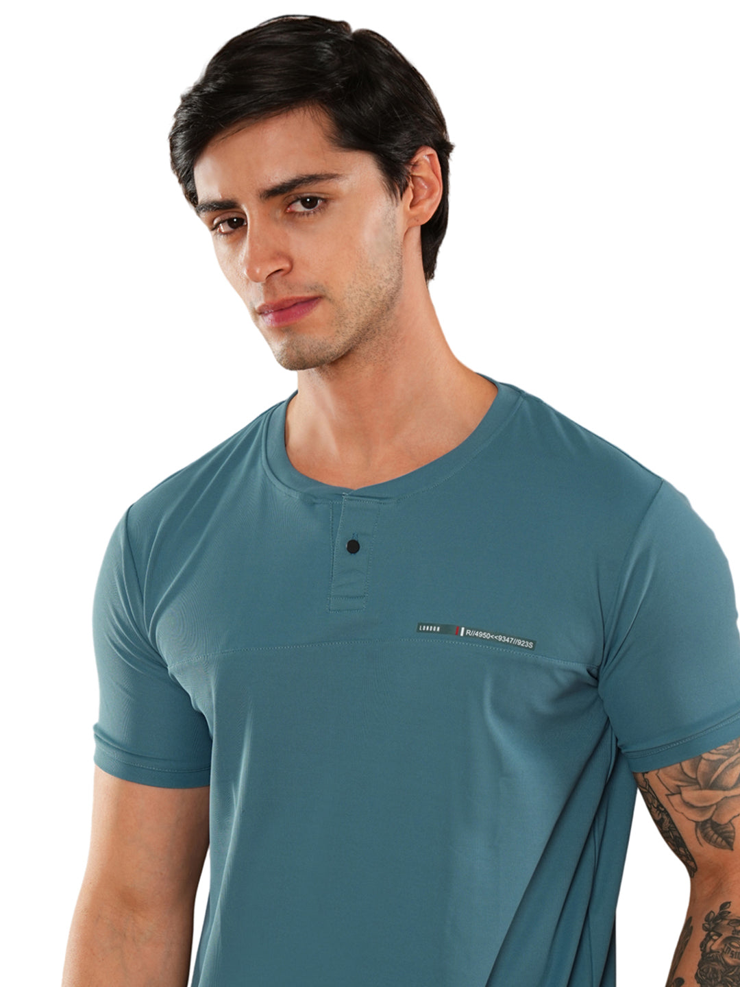 Teal Solid Round Regular H/S T-Shirt