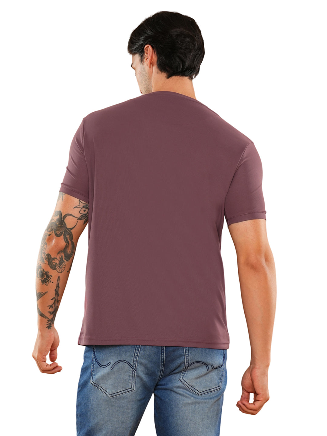 Wine Solid Round Regular H/S T-Shirt