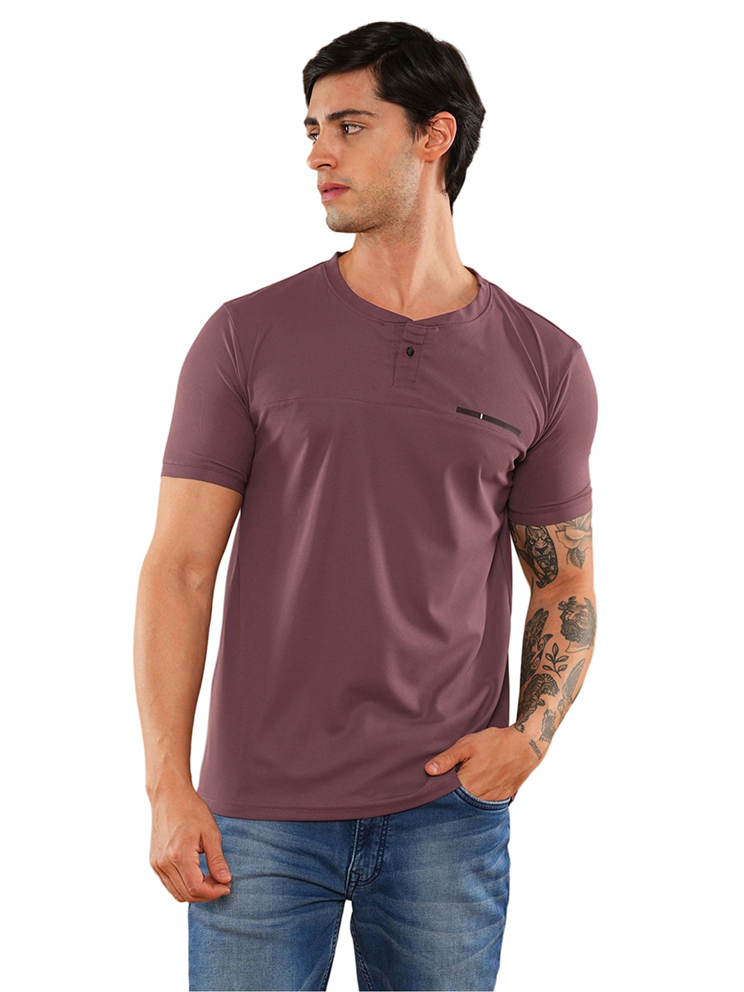 Wine Solid Round Regular H/S T-Shirt