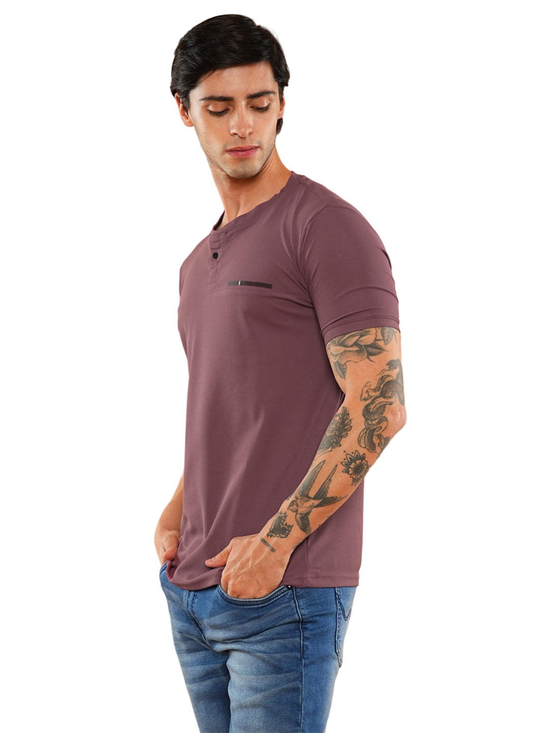 Wine Solid Round Regular H/S T-Shirt