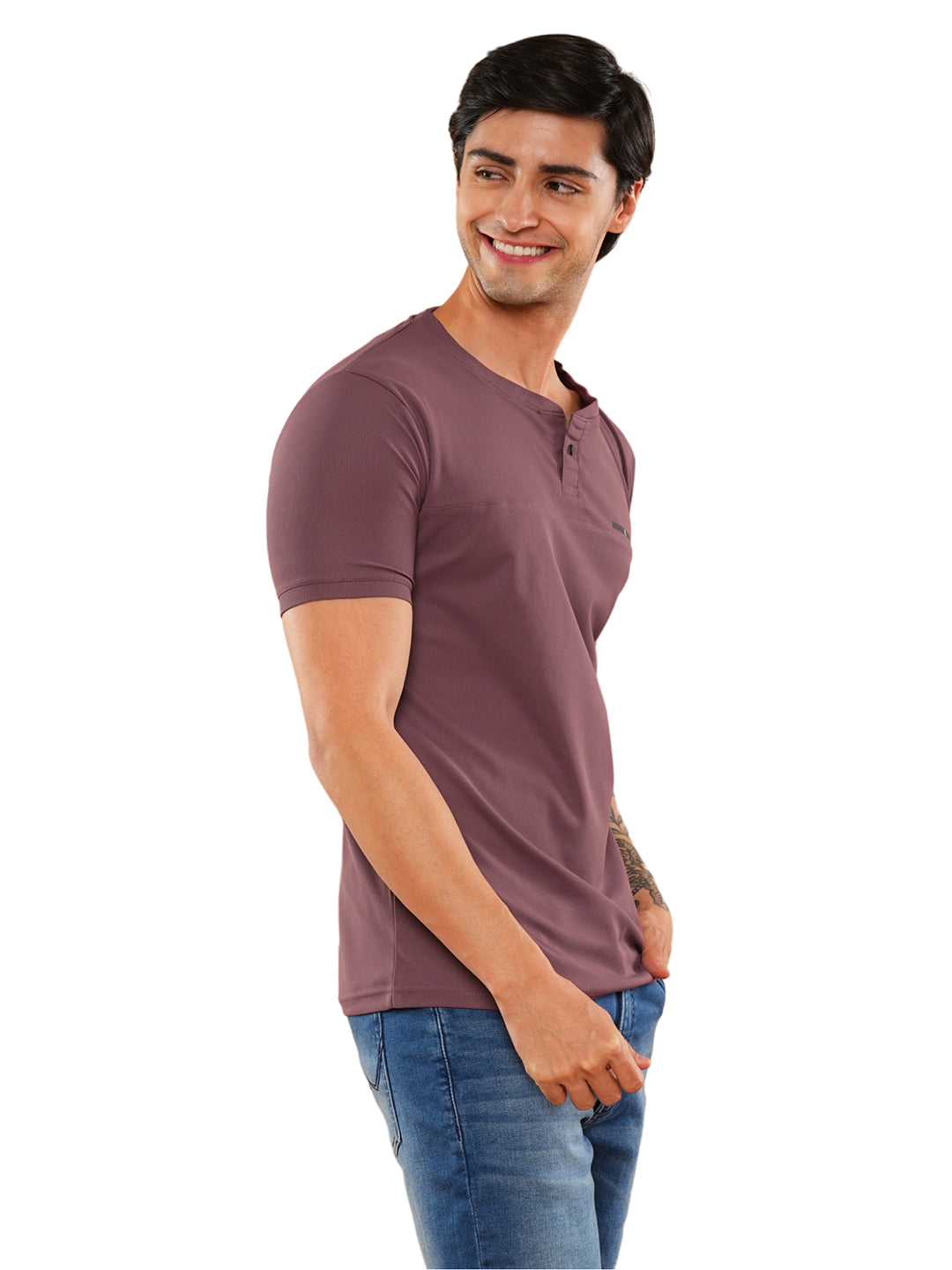 Wine Solid Round Regular H/S T-Shirt