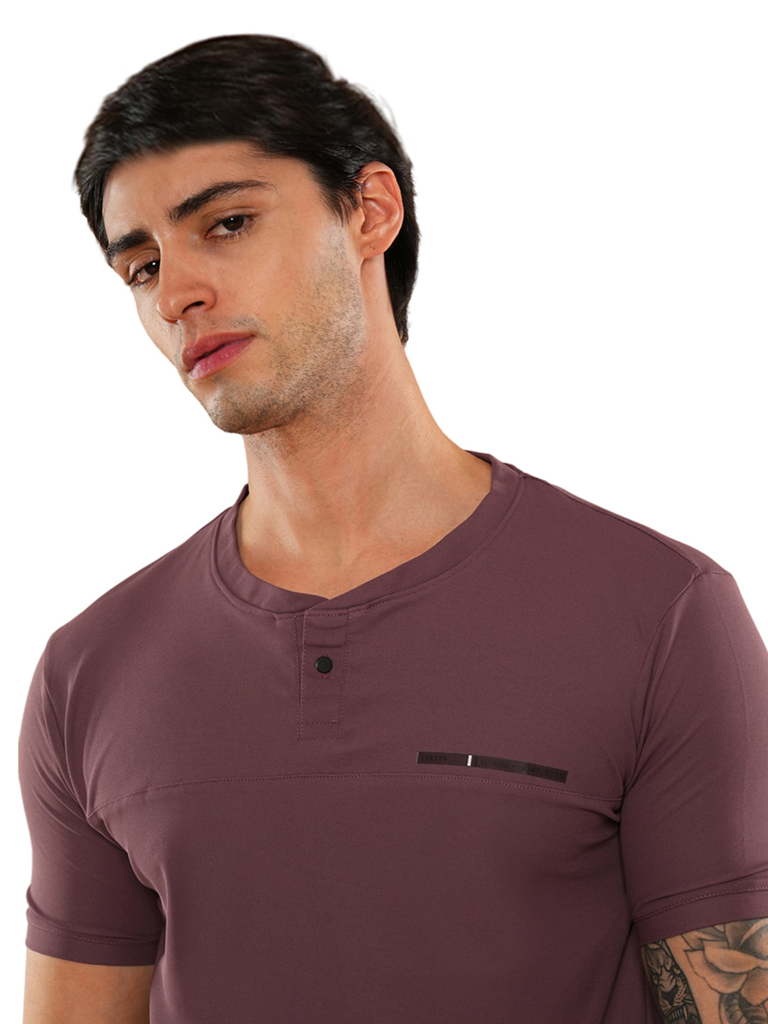 Wine Solid Round Regular H/S T-Shirt