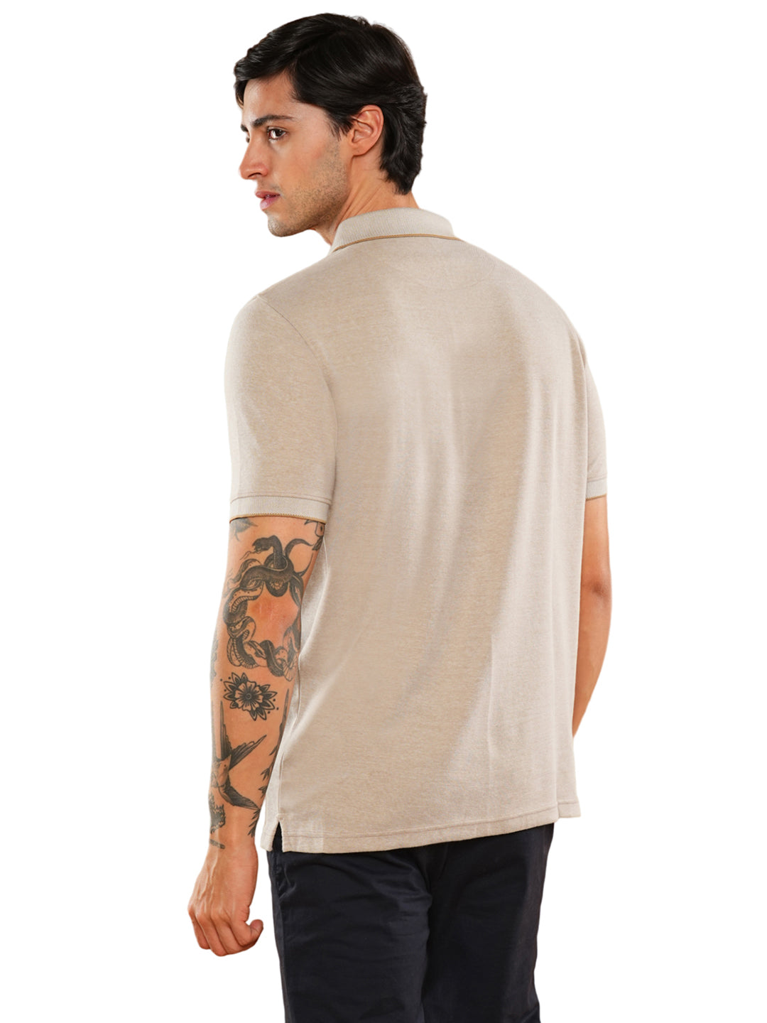 Beige Solid Polo T-Shirt