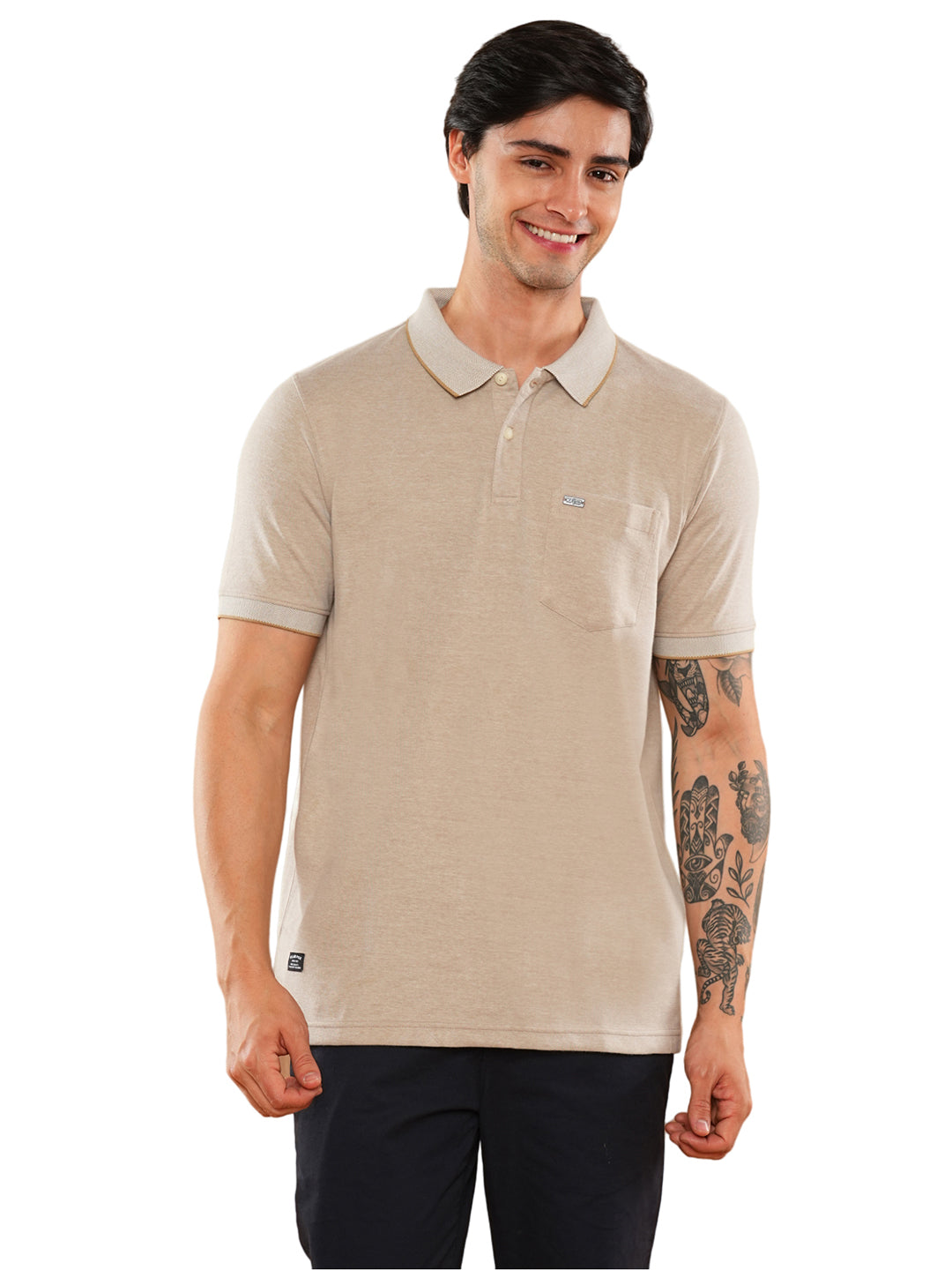 Beige Solid Polo T-Shirt