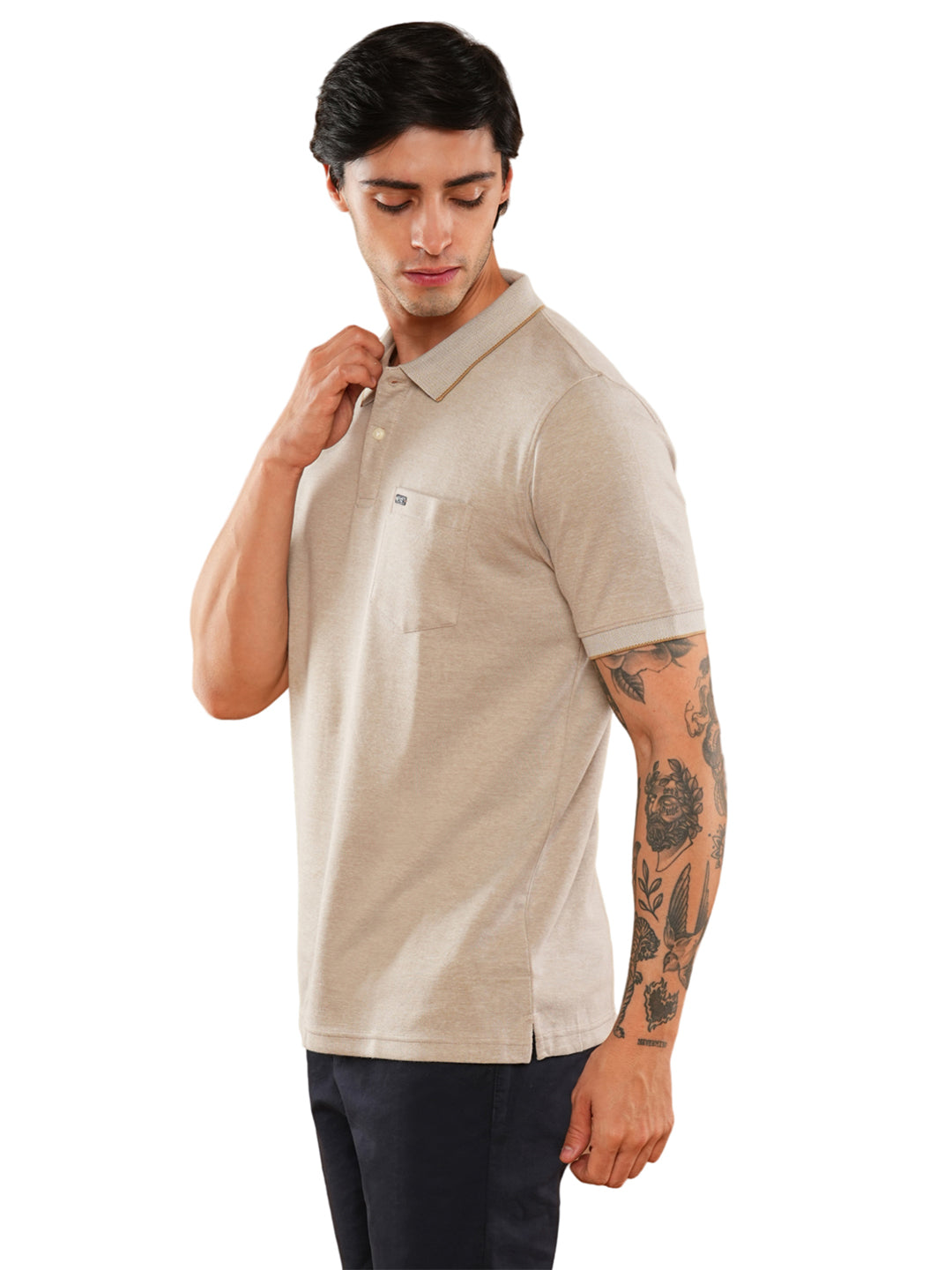 Beige Solid Polo T-Shirt