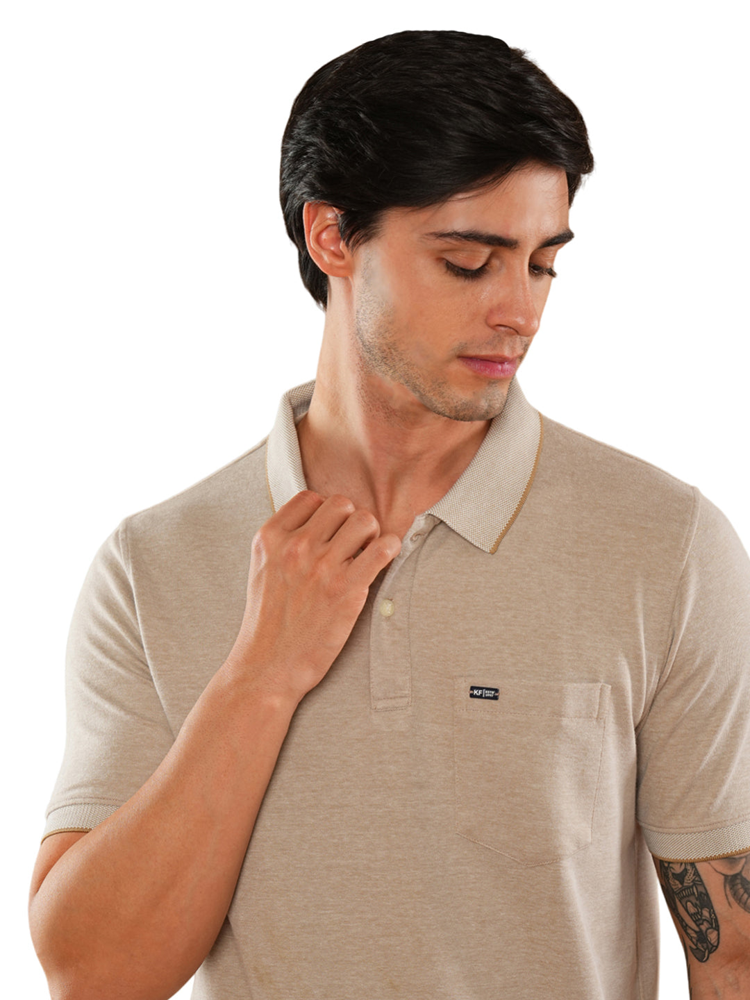 Beige Solid Polo T-Shirt