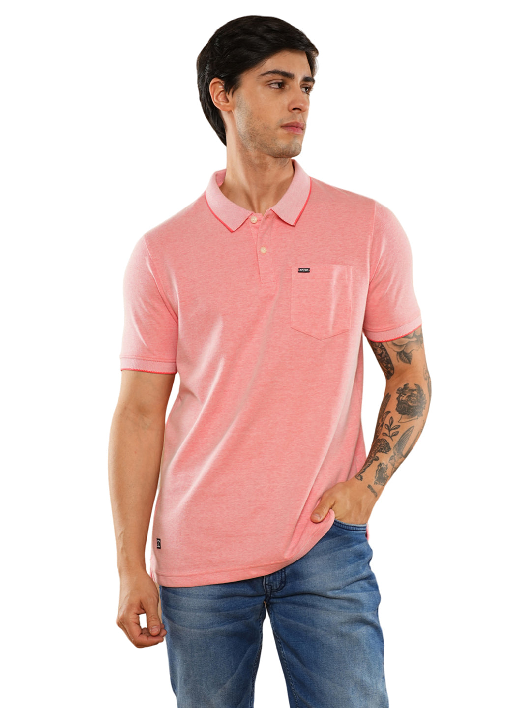 Pink Solid Polo Regular H/S T-Shirt