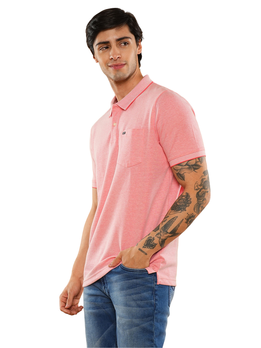 Pink Solid Polo Regular H/S T-Shirt