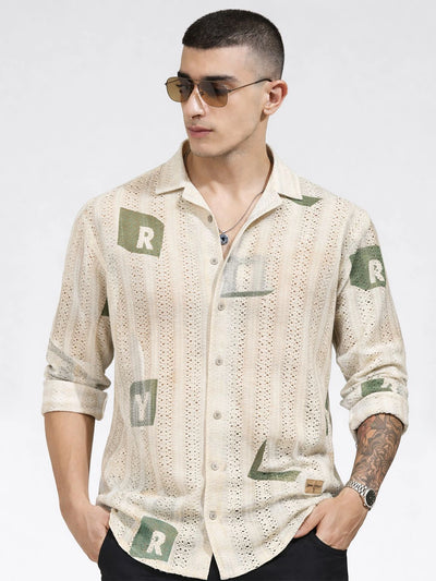 Cream Oversized Printed Shirt