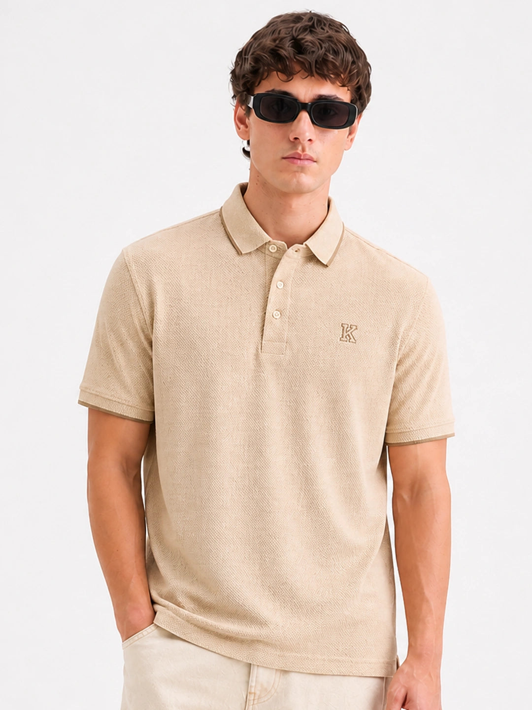 Beige Melange Polo T-Shirt