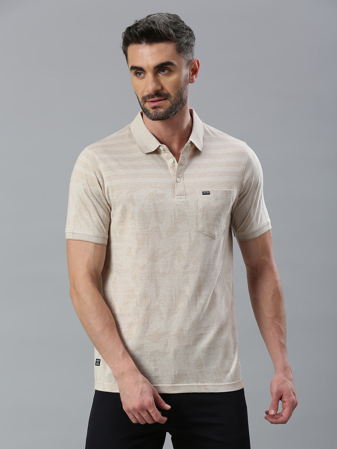 Beige Solid Regular Fit Half Sleeve T-Shirt