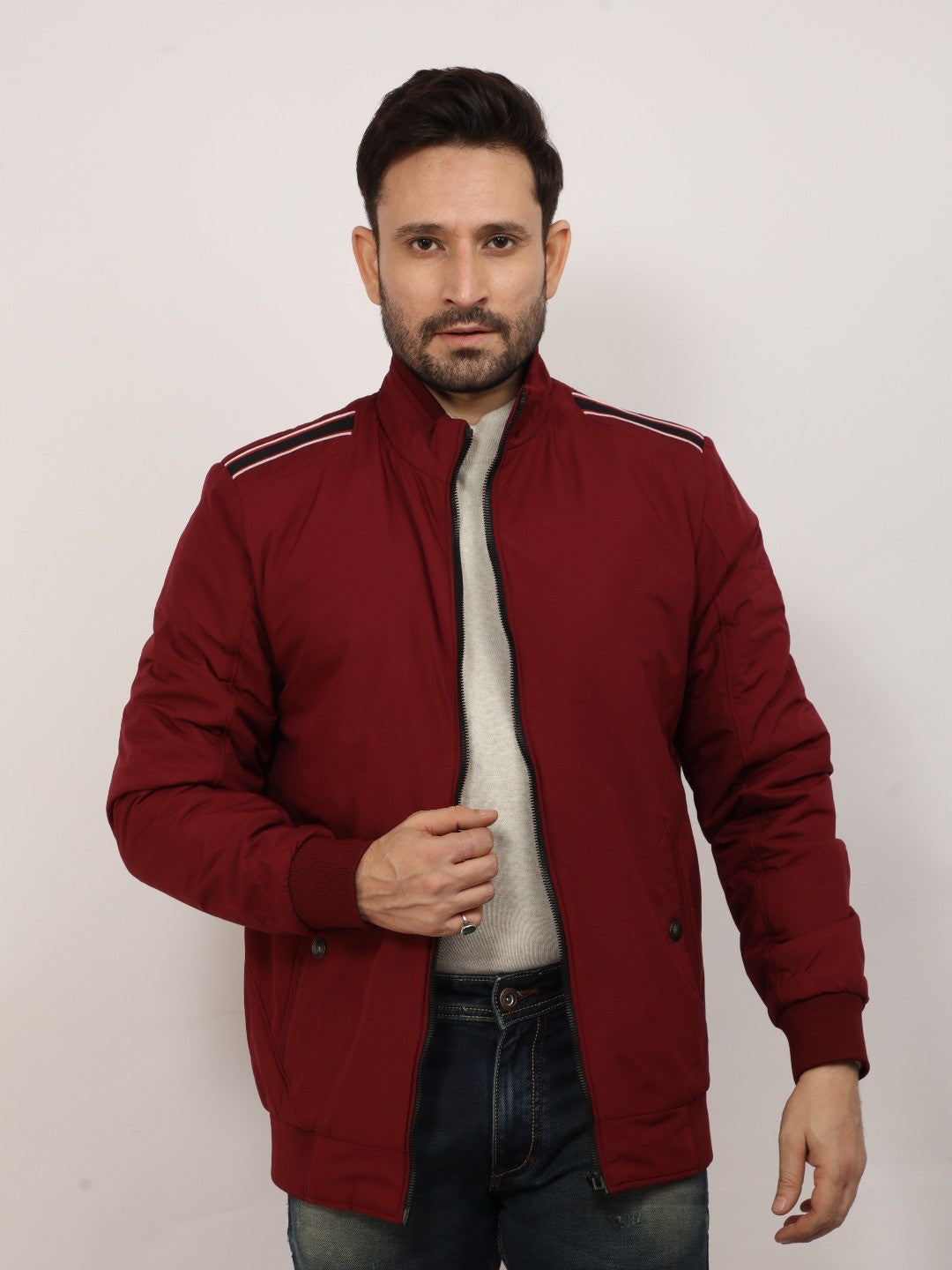 Maroon Solid Full Zip Jacket